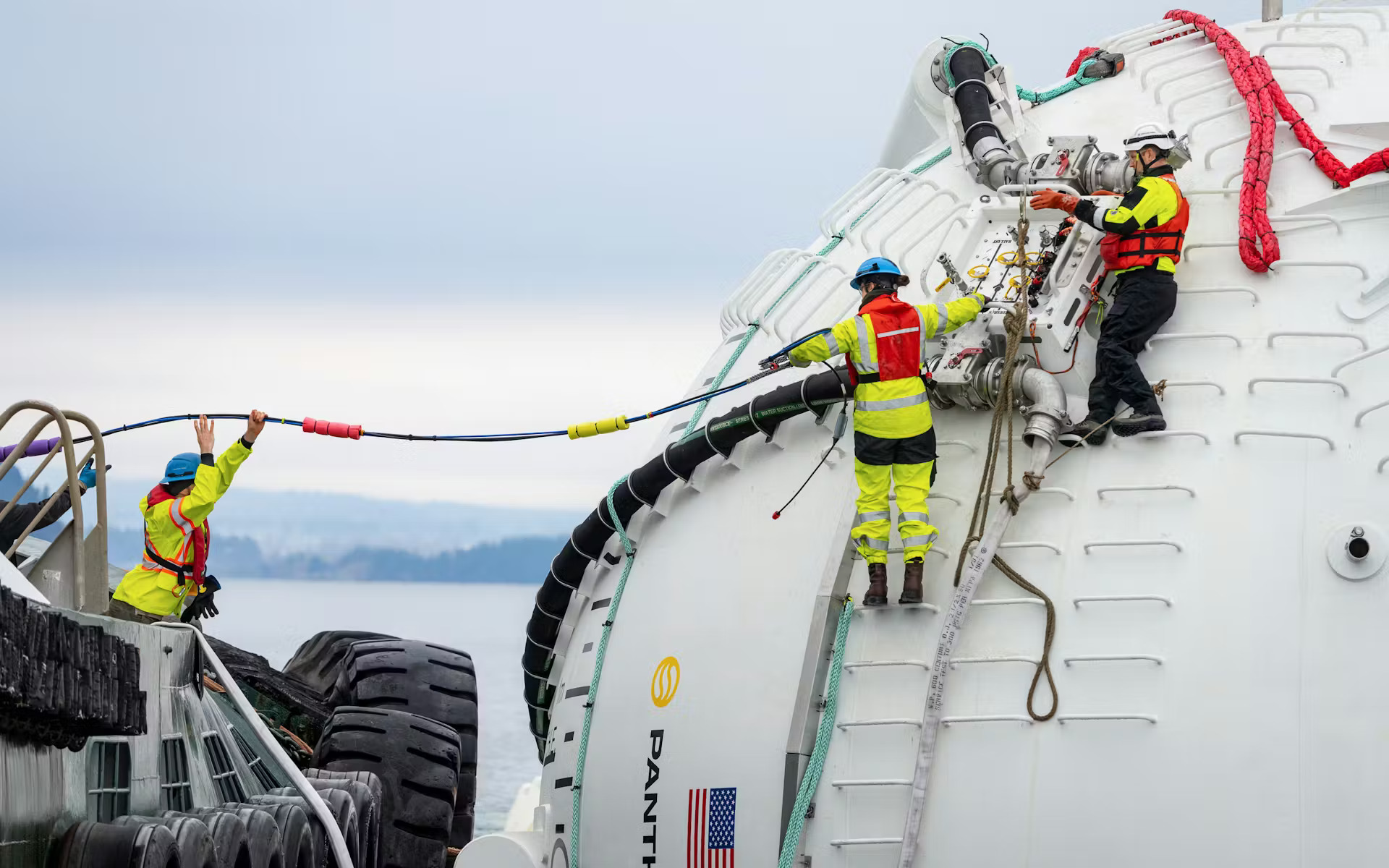 A Panthalassa Ocean-3 wave energy converter prototype floating in the northern Pacific Ocean