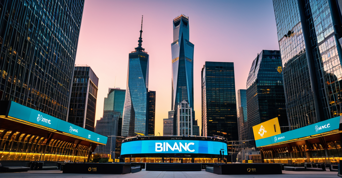Financial district skyline with Crypto.com Arena sign, showing market data overlay