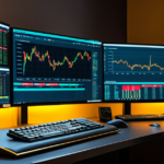 A modern cryptocurrency trading desk with market charts and hardware wallet