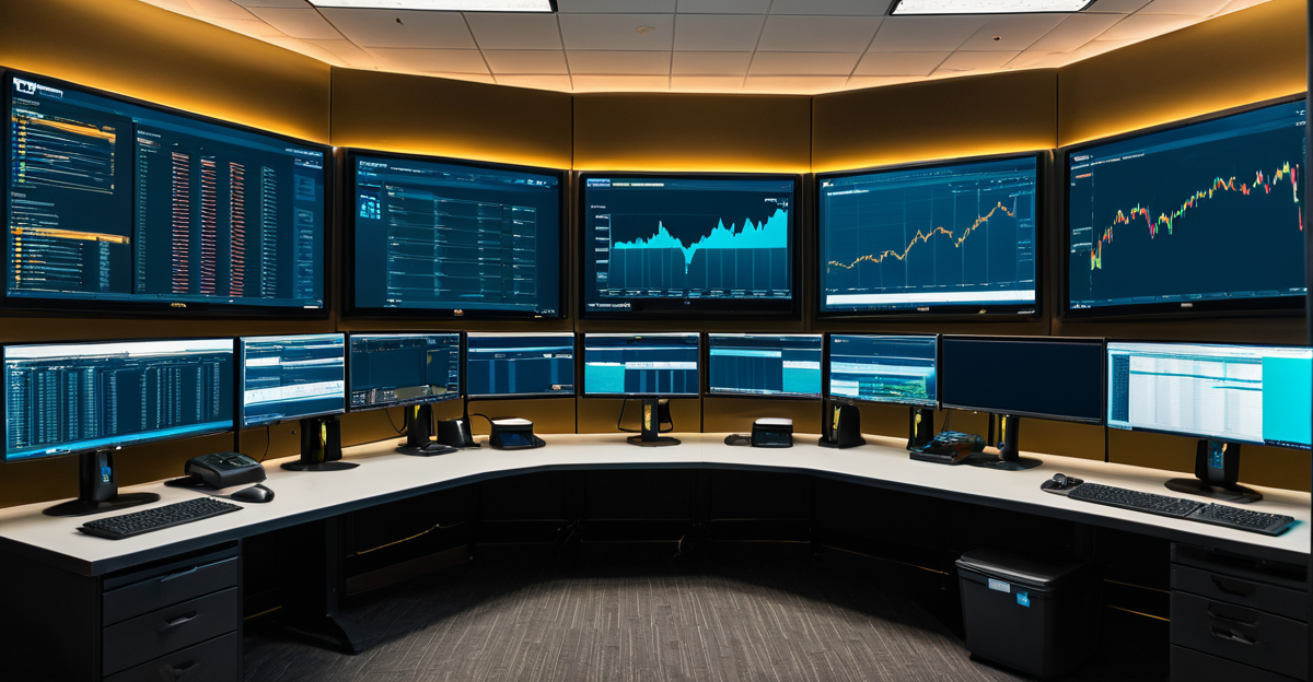 Cybersecurity operations center monitoring global blockchain networks and exchange security metrics.