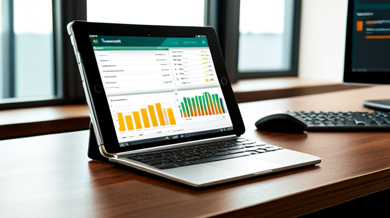Secure hardware wallet next to a tablet displaying compliance verification software.