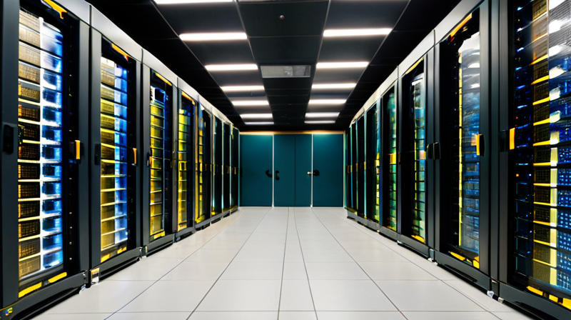 High-density enterprise server room hosting blockchain network validators