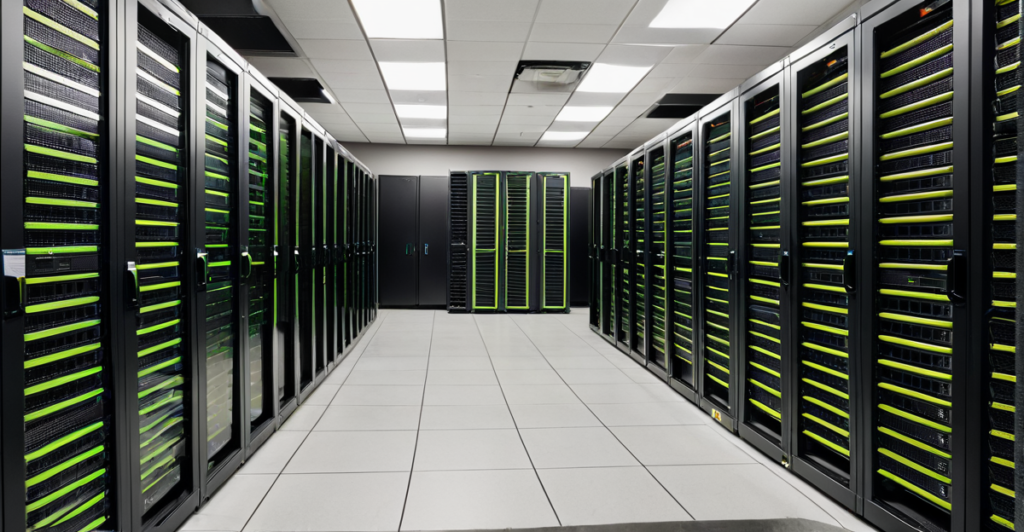 High-density GPU server racks in a modern data center representing the physical infrastructure of artificial intelligence.