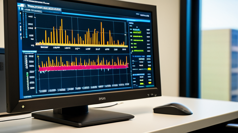 Diagnostic monitor displaying real-time neural network training metrics in an engineering laboratory.