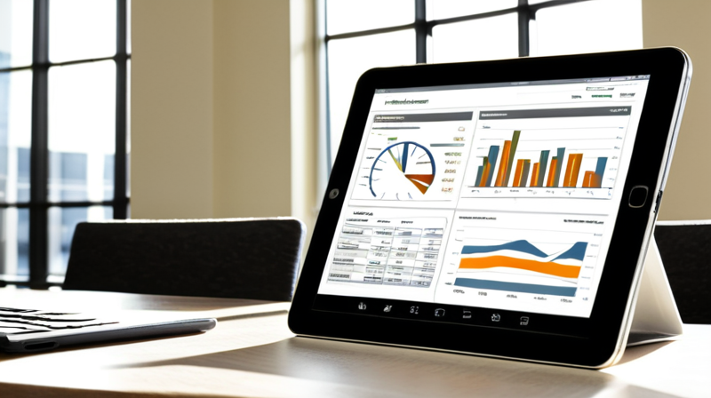 Conference table with financial reports and a tablet displaying M&A strategy, illustrating investment banking advisory services.