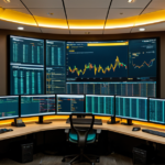 A modern cybersecurity operations center monitoring global blockchain networks and cryptographic transactions.