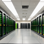 High-density GPU server racks in a modern data center powering generative AI models