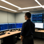 Overview of a high-tech AI research lab with data visualizations and server racks, symbolizing Generative AI's growth.