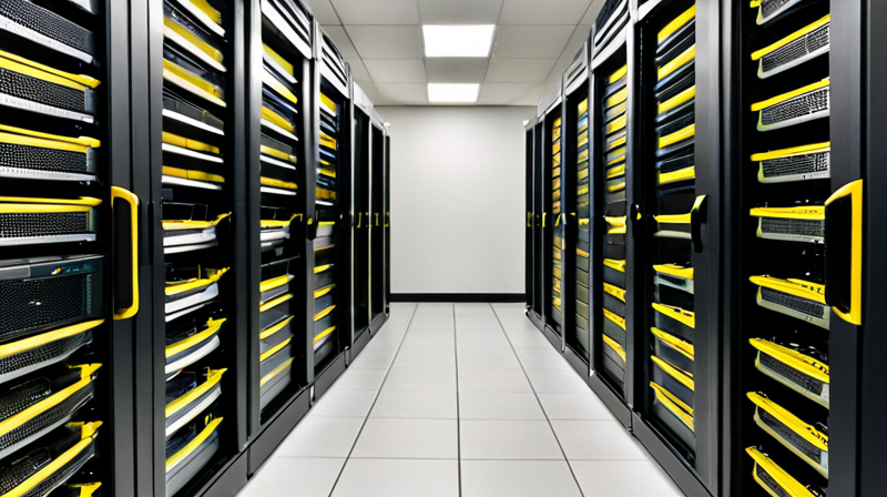 Close-up of a high-performance GPU server rack in a data center, illustrating the computational power behind Generative AI.