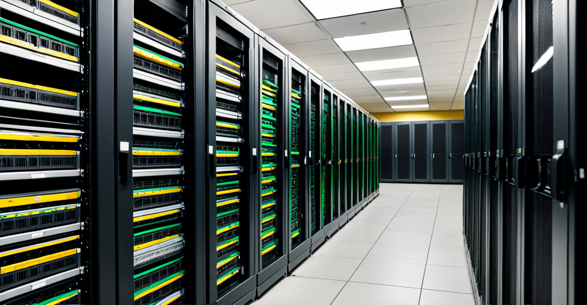 High-performance GPU server racks in a modern data center powering generative AI infrastructure.