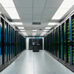 High-density GPU server racks in a modern data center powering generative artificial intelligence models.