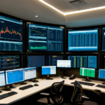 A high-tech cybersecurity operations center monitoring global blockchain network activity.