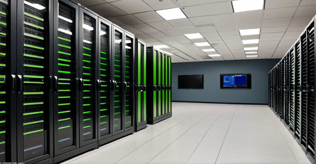 High-performance GPU server racks inside a modern data center representing the infrastructure of the artificial intelligence boom.