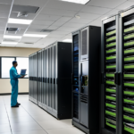 High-tech data center with glowing server racks symbolizing the AI Boom