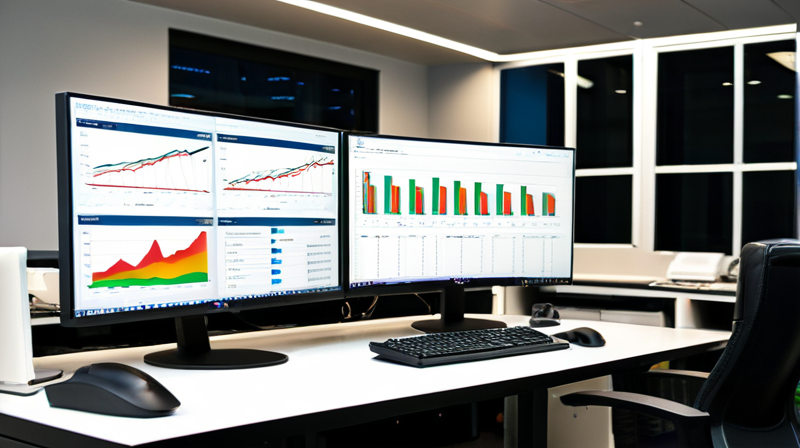 AI research lab with GPU workstation and multiple screens showing neural network diagrams