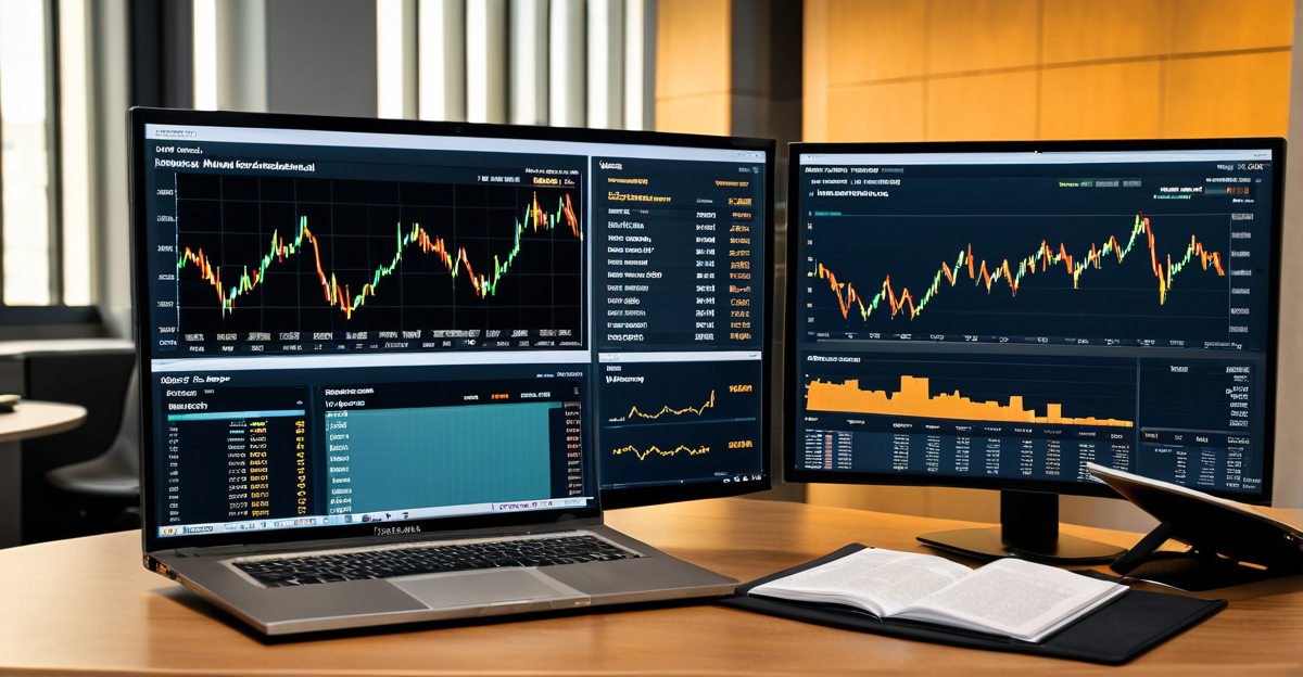 Cryptocurrency market trading desk with analytical charts and hardware wallet