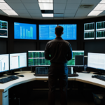 Command center with market trends and AI data visualizations, illustrating the generative AI boom