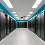 High-density enterprise server racks in a modern data center representing AI computational power