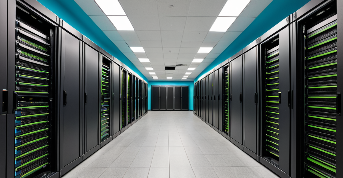 High-density enterprise server racks in a modern data center representing AI computational power