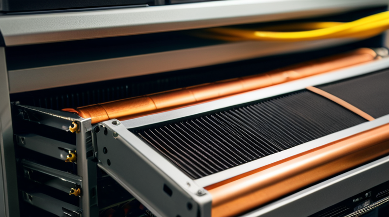 Close-up of AI accelerator hardware and fiber optic cabling inside a server