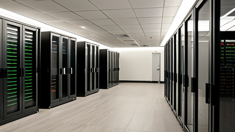 Secure server racks in a boutique financial firm hosting private transaction data