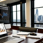 An investment banking boardroom featuring financial reports and asset allocation models on screen.