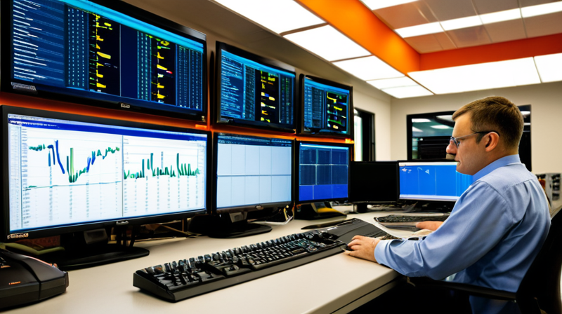 Industrial monitoring dashboard displaying semiconductor manufacturing metrics and supply chain data