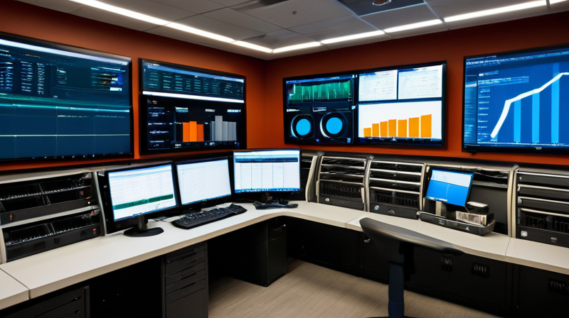 Control room screen showing real-time video analytics and automated interface mapping.