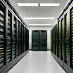 High-density GPU server racks in a modern data center powering generative AI models
