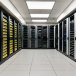 Modern AI research facility with data visualizations and server racks, symbolizing the AI boom.