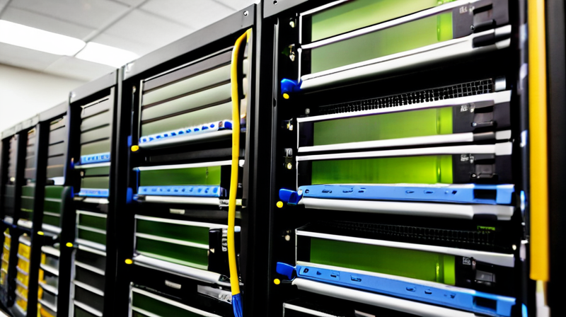 Close-up of GPU server rack in a data center, highlighting hardware for generative AI.