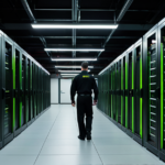 High-performance GPU server racks in a modern data center, illustrating the infrastructure powering the booming AI landscape.