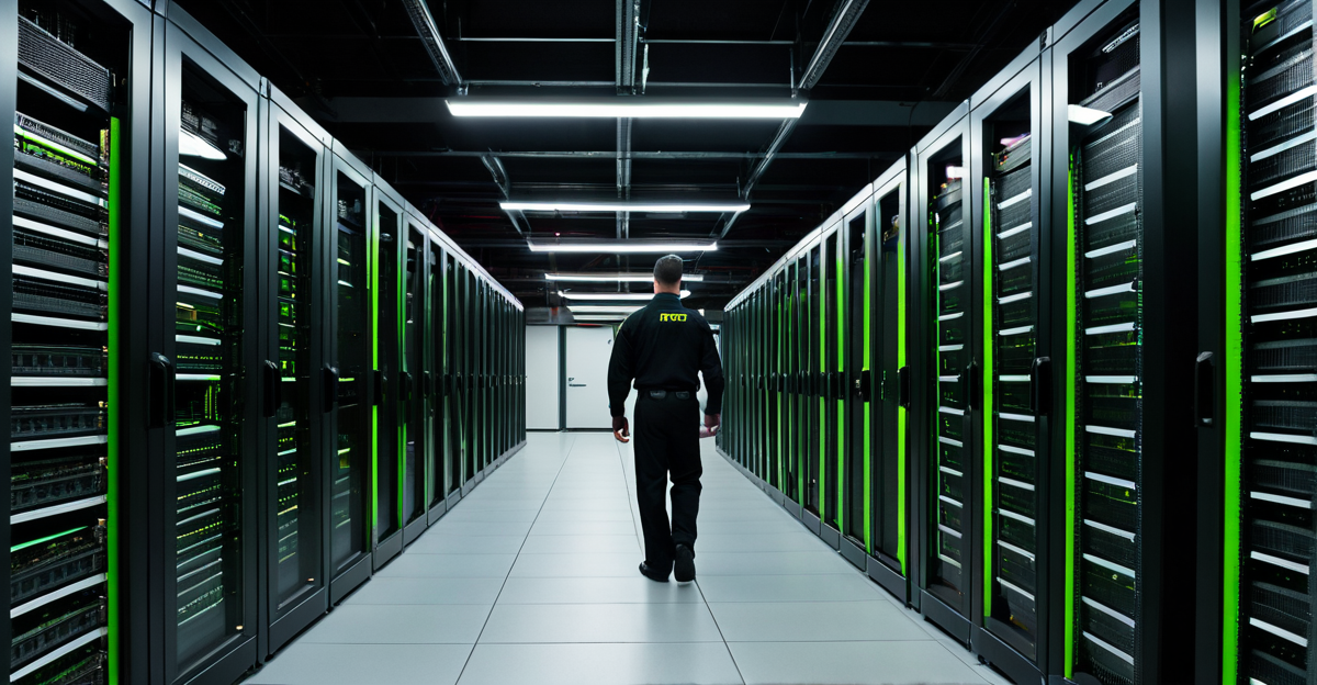 High-performance GPU server racks in a modern data center, illustrating the infrastructure powering the booming AI landscape.