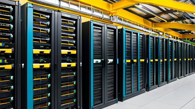 Large-scale mining farm with ASIC miners and monitoring dashboards illustrating the infrastructure behind blockchain validation.