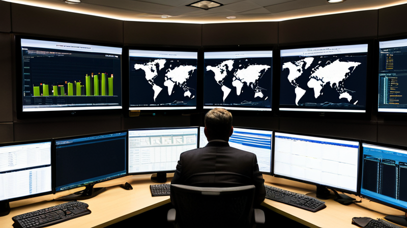 Cybersecurity operations center monitoring real-time financial transactions and blockchain data to protect market integrity in 2026.