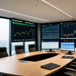 Financial data on multiple screens in a modern office, representing strategic investment decisions