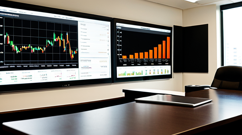 Digital display showing company growth projections in a modern boardroom, illustrating private equity strategy