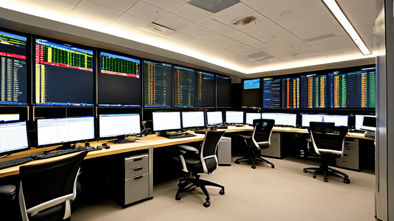 Industrial control room with monitors displaying operational data, symbolizing private equity's role in company management