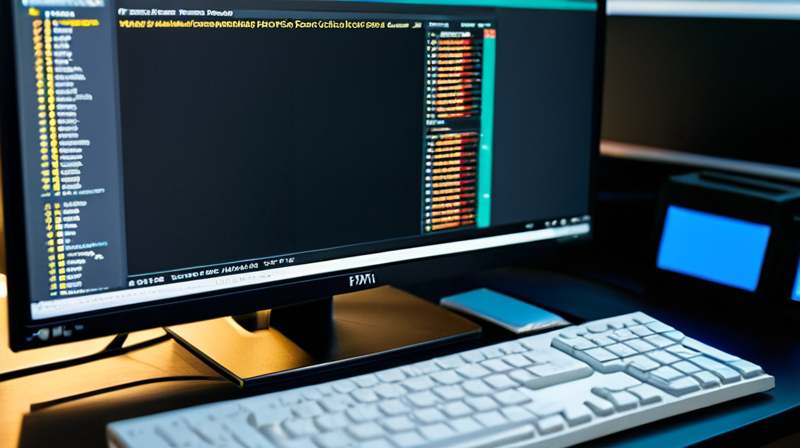 Code editor showing software vulnerabilities next to a hardware wallet.