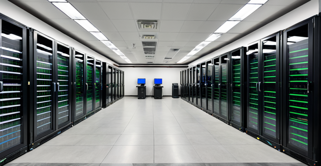 High-performance GPU server racks in a modern Beijing data center powering generative AI foundation models.