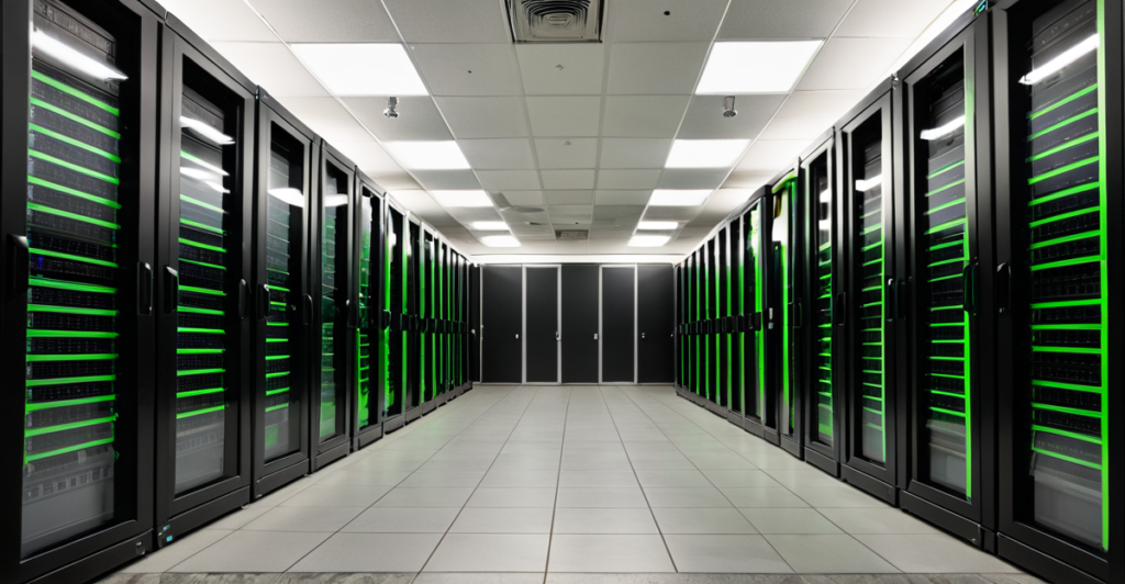 High-performance GPU server racks in a modern data center representing Moonshot AI infrastructure