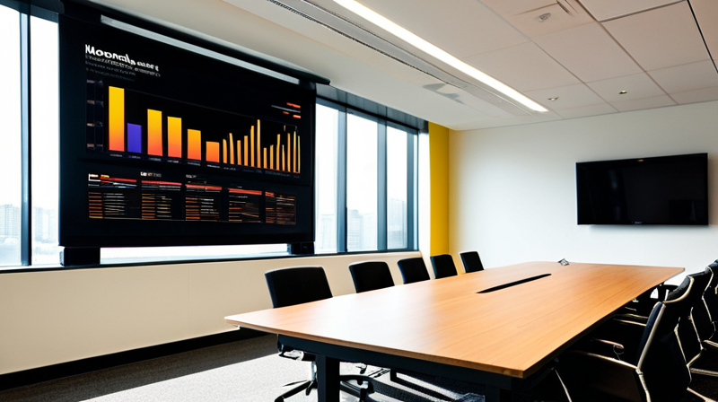 Corporate conference room displaying automated web testing interface on a wall screen