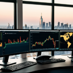 Trading desk with multiple screens showing crypto market data and charts