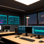 Cybersecurity operations center showing network traffic paths and cryptographic data flow dashboards.