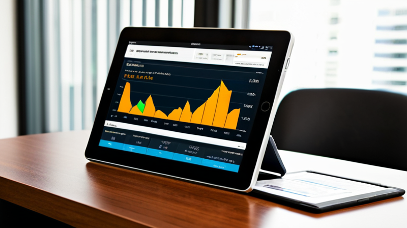 Tablet displaying asset allocation and active ETF portfolio metrics