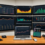 A modern cryptocurrency monitoring center with large screens displaying real-time market data and charts.