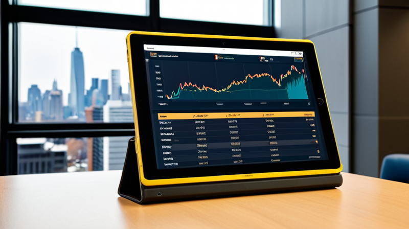 An analyst reviewing a digital asset treasury breakdown on a tablet in a modern office environment.
