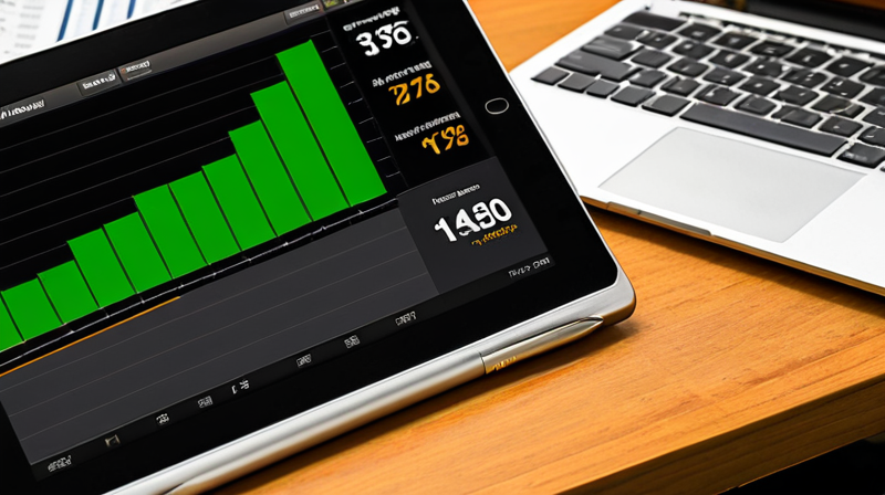 Digital tablet showing financial graphics comparing ETF growth versus mutual fund decline.