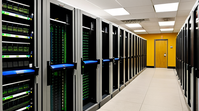 Modern enterprise data center housing cloud infrastructure for financial technology platforms.