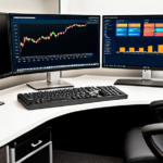 Dual-monitor workstation displaying financial planning software and tax dashboards